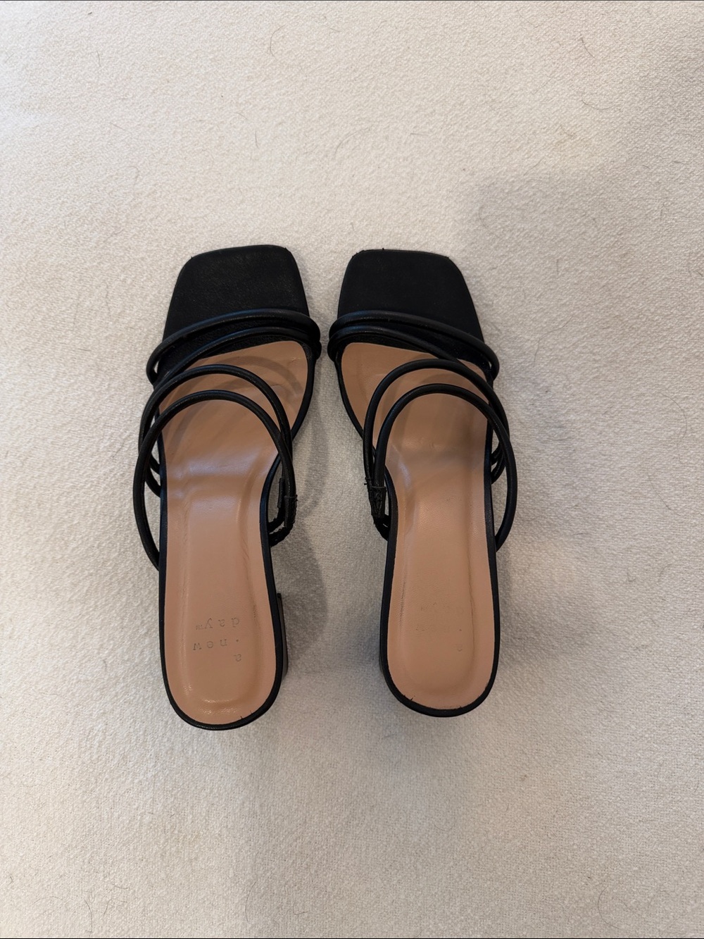 Black Strappy Square-Toe Slide Heels - Women